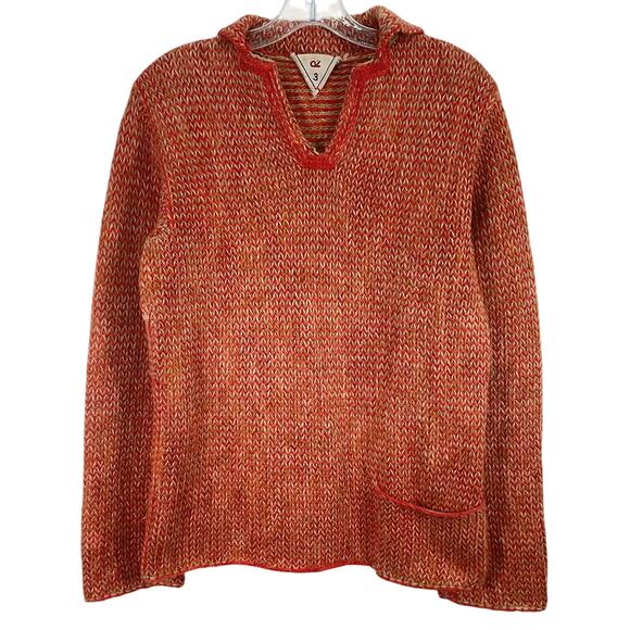 45R Japanese Orange Wool Collared V-Neck Pullover Sweater Women's M Preowned